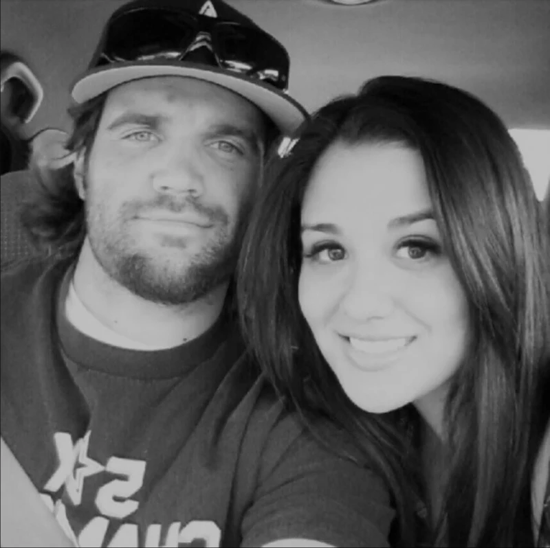 Black-and-white photo of Aaron and his wife Gabie, shared in his anniversary post