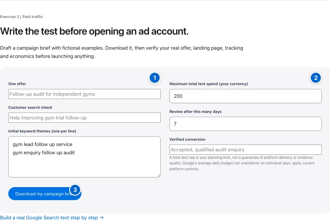 Separate traffic, enquiries and customers — numbered screenshot